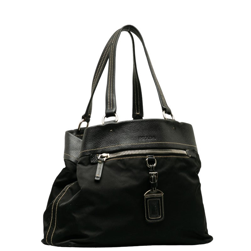 Prada Nylon Leather Handbag Black