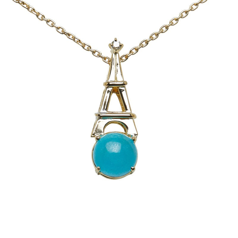 K18YG Yellow Gold Necklace with 1.79ct Apatite and 0.02ct Diamond, "Eifel Tower" Charm for Women [Pre-owned]