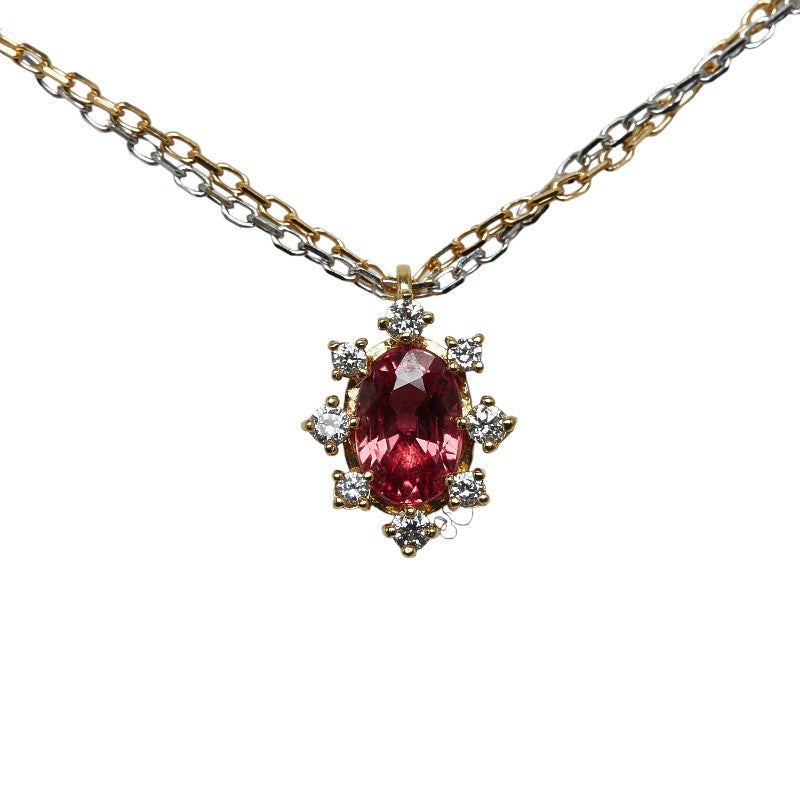 Ladies' Pre-owned Mixed K18 Yellow and White Gold Sapphire 0.69ct and Diamond 0.07ct Double Chain Necklace