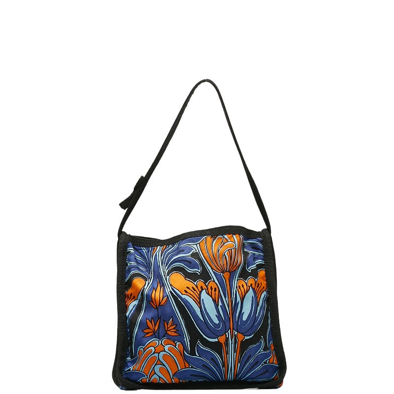 Prada Nylon Flower Shoulder Bag Blue Orange in Good Condition