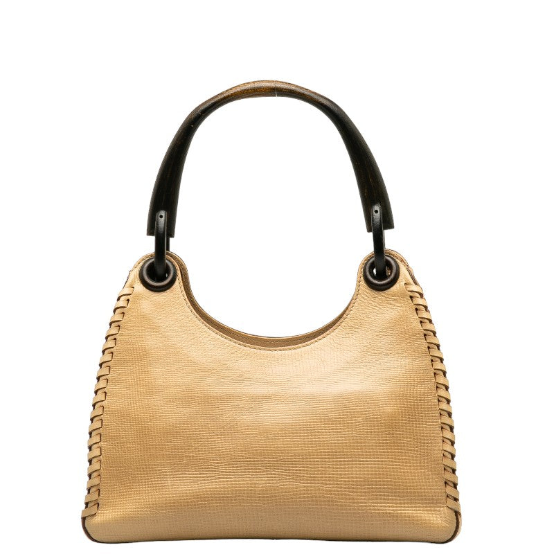 Wooden Handle Leather Shoulder Bag 106237