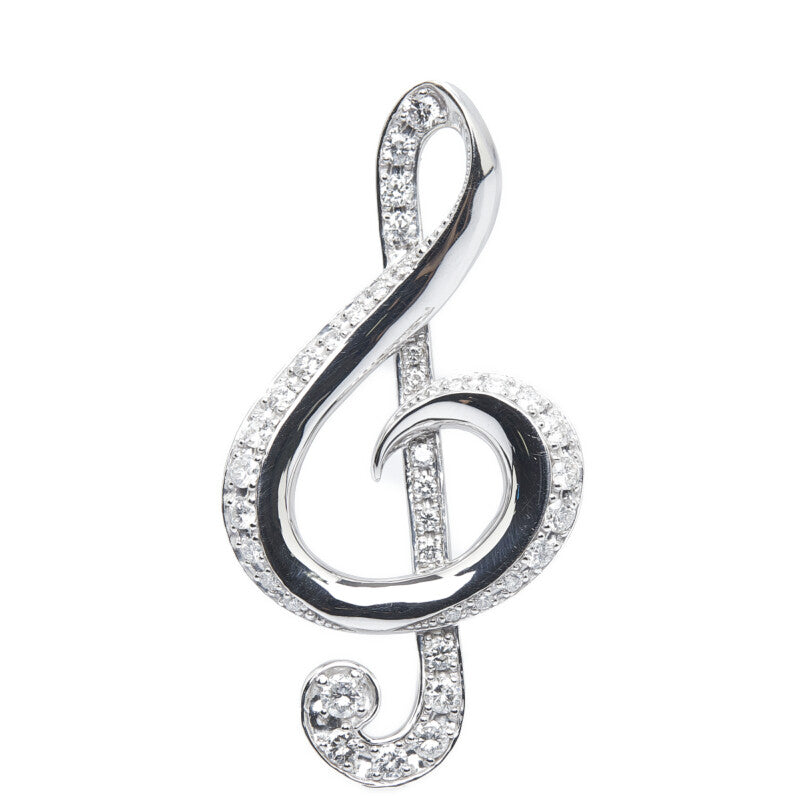 K18WG White Gold Diamond Music Note Pendant in Very Good Condition