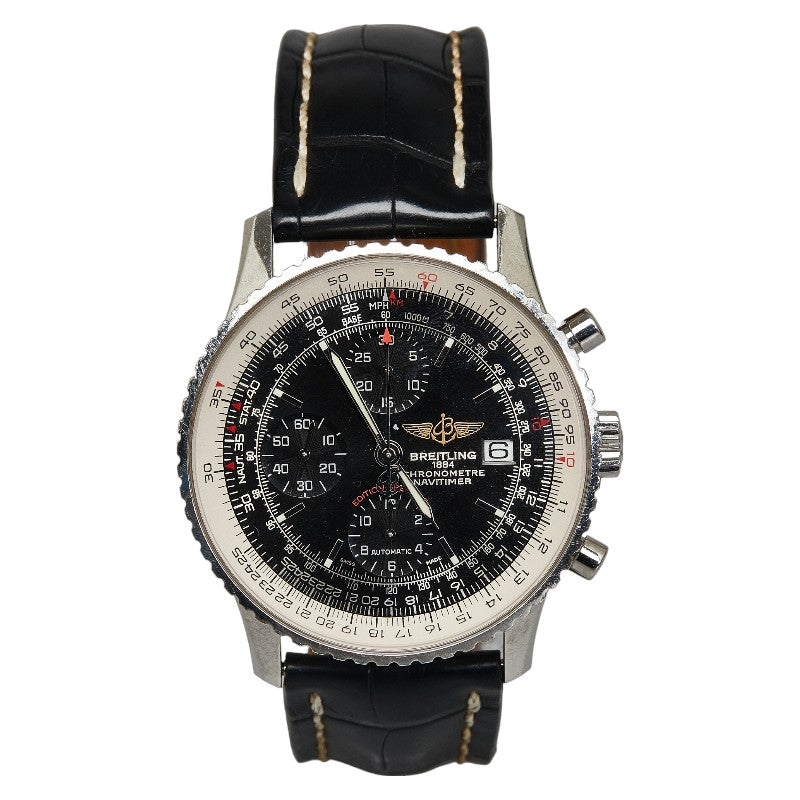 Breitling Navitimer Heritage Chronograph With Black Leather Strap and Silver Case A1332412 BF27