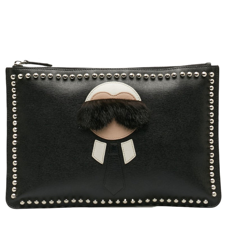 Fendi Karl Lagerfeld Studs Leather Clutch Bag 7N0078