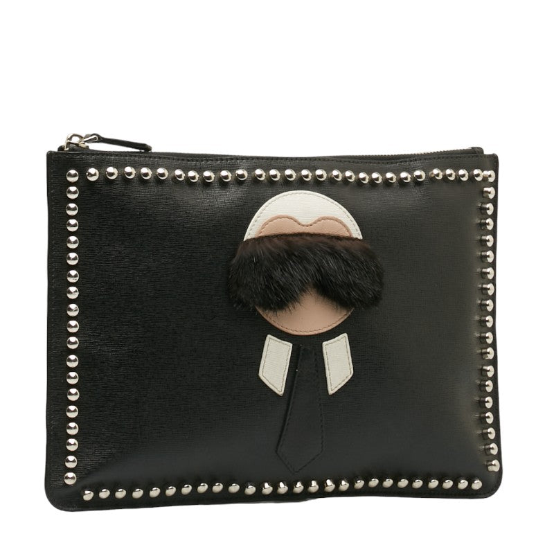 Fendi Karl Lagerfeld Studs Leather Clutch Bag 7N0078 in Good Condition