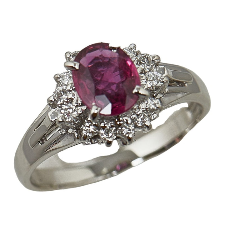 Pt900 Platinum Ruby 0.70ct Diamond 0.16ct Ring Size 8 in Great Condition