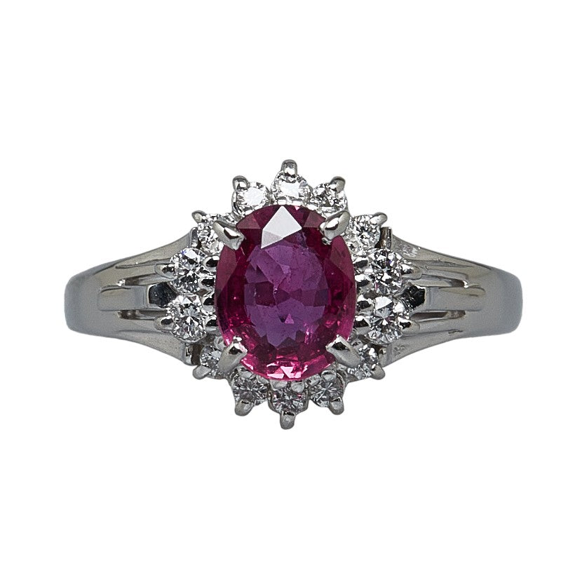 Pt900 Platinum Ruby 0.70ct Diamond 0.16ct Ring Size 8 in Great Condition