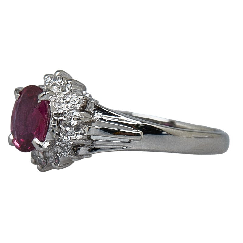 Pt900 Platinum Ruby 0.70ct Diamond 0.16ct Ring Size 8 in Great Condition