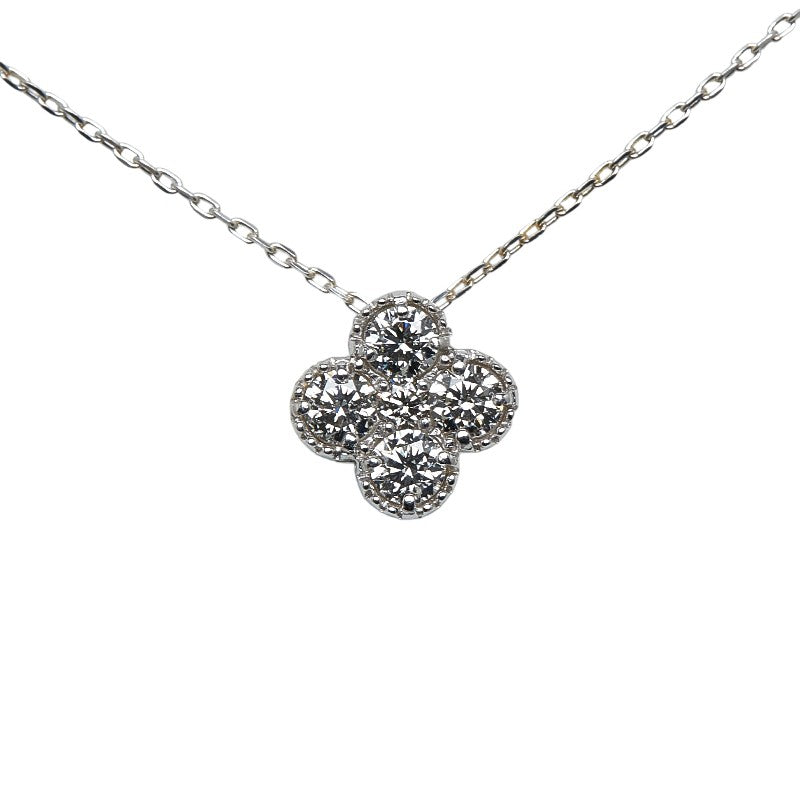 K18WG White Gold Diamond 0.25ct Clover Ladies Necklace (Used)