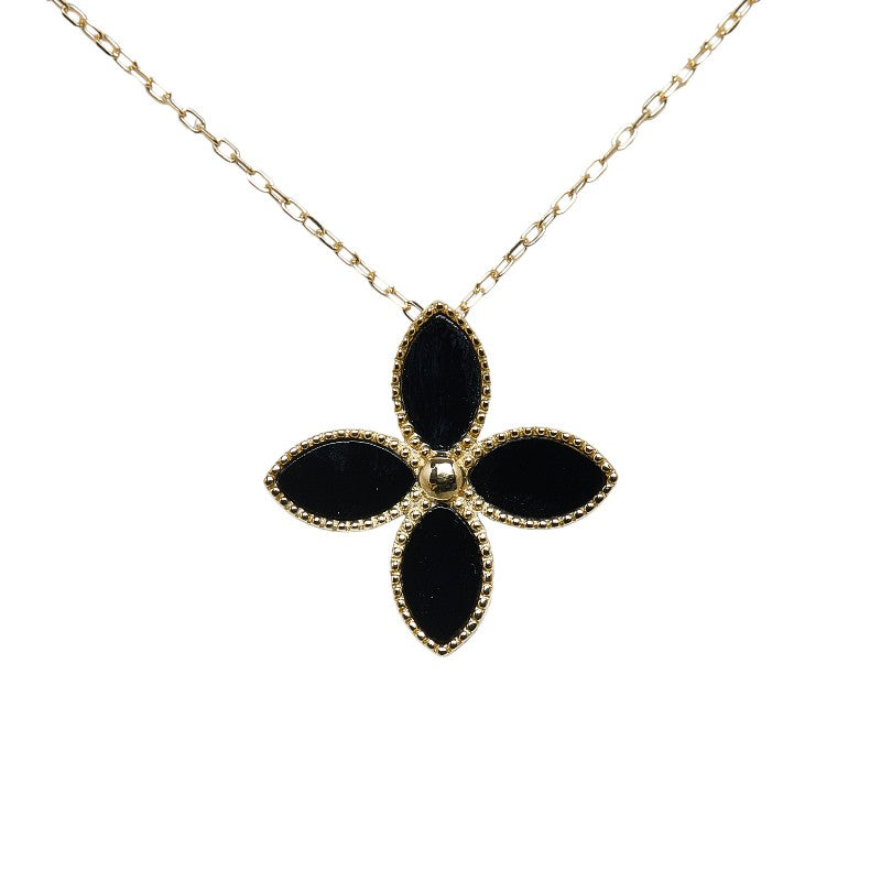 K18YG Yellow Gold Onyx Flower Ladies Necklace (Used)