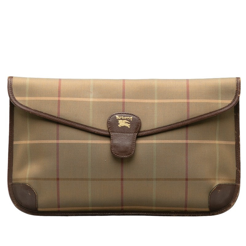 Burberry Check Canvas Leather Clutch Bag in Very Good Condition