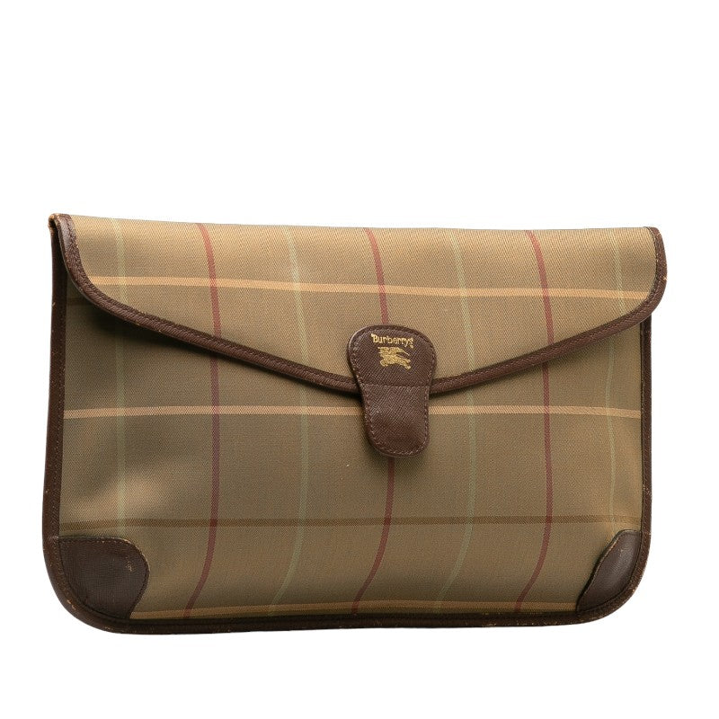 Burberry Check Canvas Leather Clutch Bag