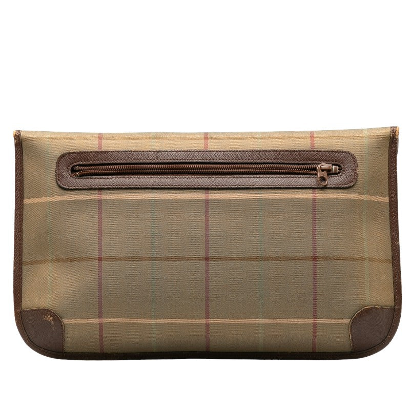 Burberry Check Canvas Leather Clutch Bag