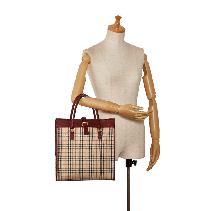 Burberry Nova Check Canvas Leather Tote Bag in Very Good Condition