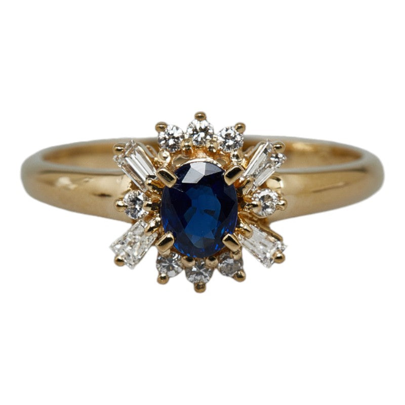 18K Yellow Gold Oval Ring with 0.55ct Sapphire and 0.23ct Diamond, Size 12, Ladies' Jewelry