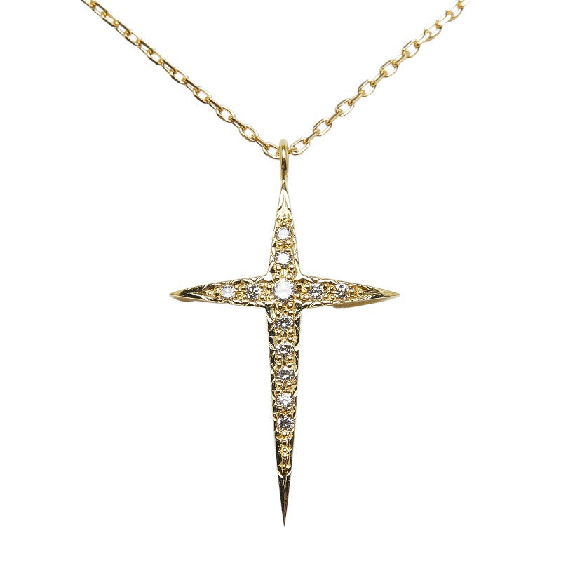 Ladies' Cross Necklace with 0.09ct Diamond in K18 Yellow Gold (Used)