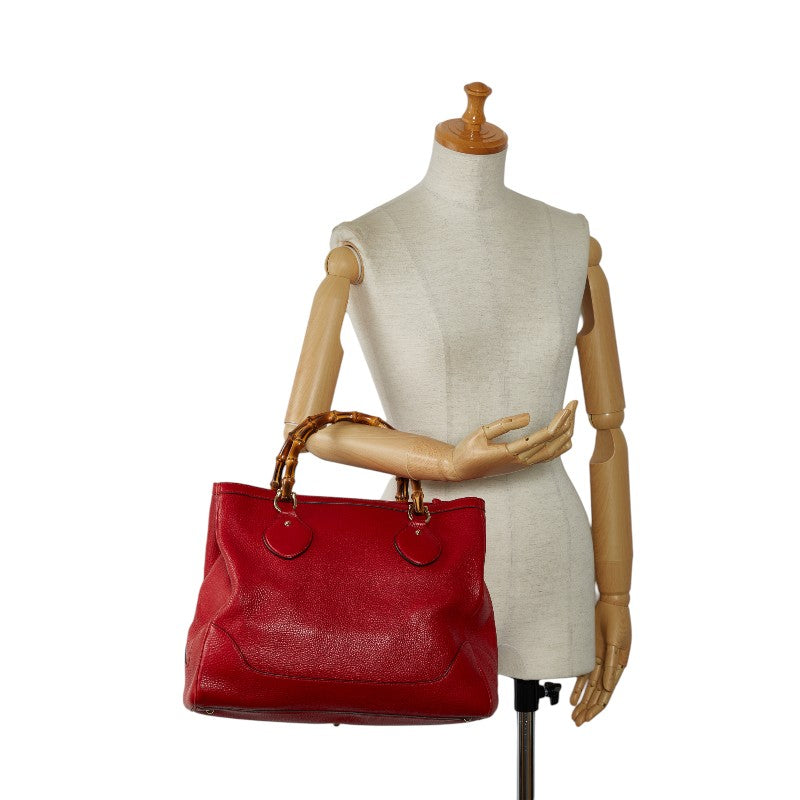 Gucci Bamboo Leather Handbag Red 232317