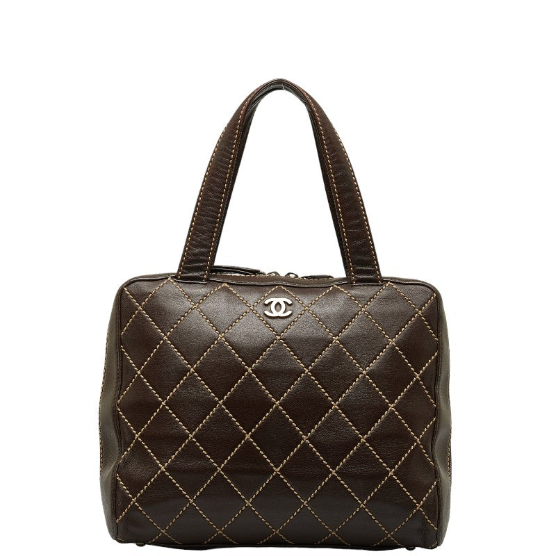 Chanel Wild Stitch Boston Bag Leather Handbag A14693 in Good condition