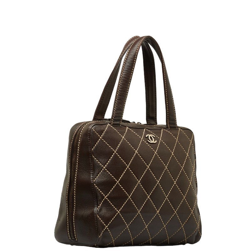 Chanel Wild Stitch Boston Bag Leather Handbag A14693 in Good condition
