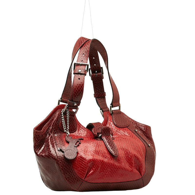 Celine Python Embossed Leather Handbag Red