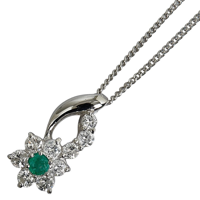 Platinum Necklace with Emerald & 0.39ct Diamond Snowflake Pendant