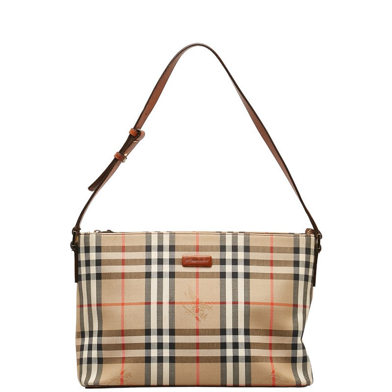 Burberry Nova Check Shadow Horse Canvas Leather Shoulder Bag in Good Condition