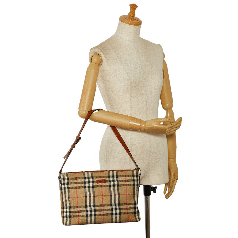 Burberry Nova Check Shadow Horse Canvas Leather Shoulder Bag in Good Condition