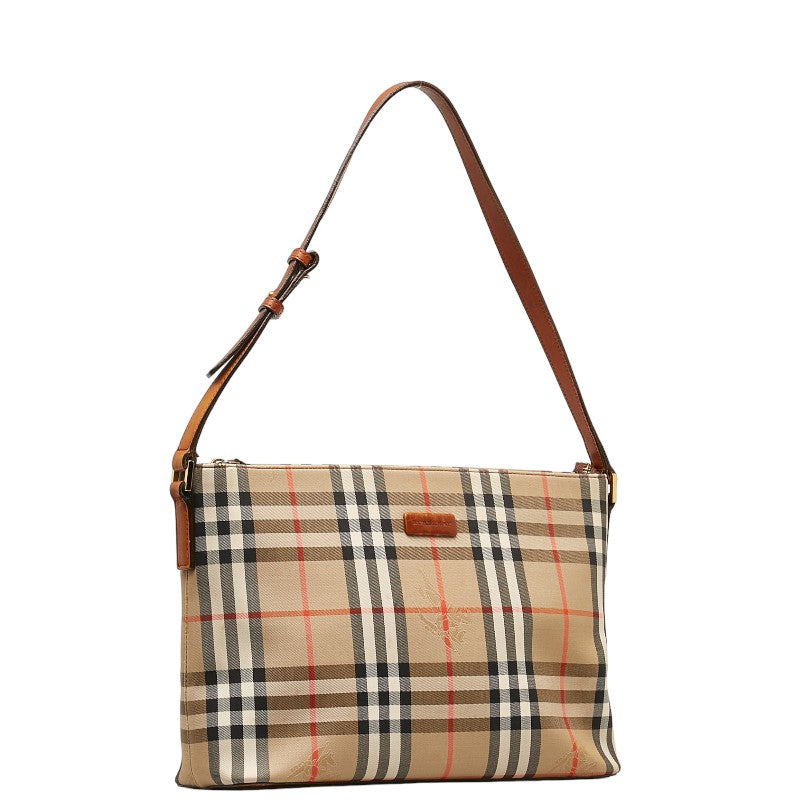 Burberry Nova Check Shadow Horse Canvas Leather Shoulder Bag in Good Condition