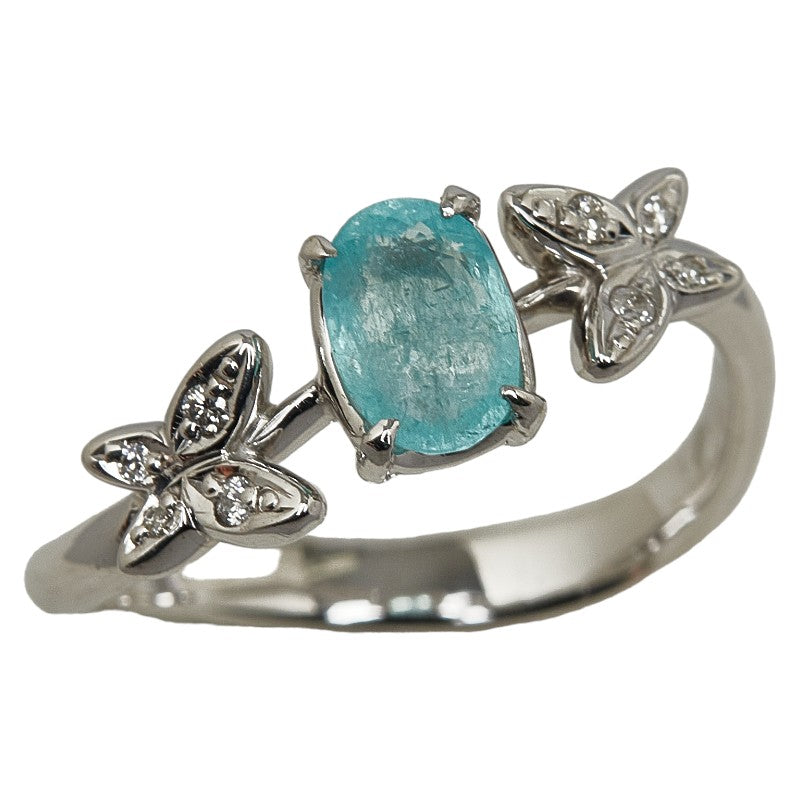 K18WG White Gold Paraiba Tourmaline 0.77ct Diamond 0.05ct Butterfly Ring