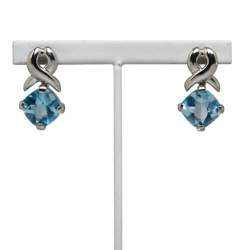Pt850 Platinum Blue Topaz 7.66ct Stud Earrings, Ladies [Preowned]