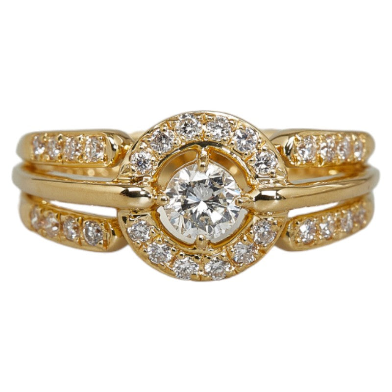 K18YG Yellow Gold Double 0.31ct Diamond Ring, Ladies Size 12 [Preowned]