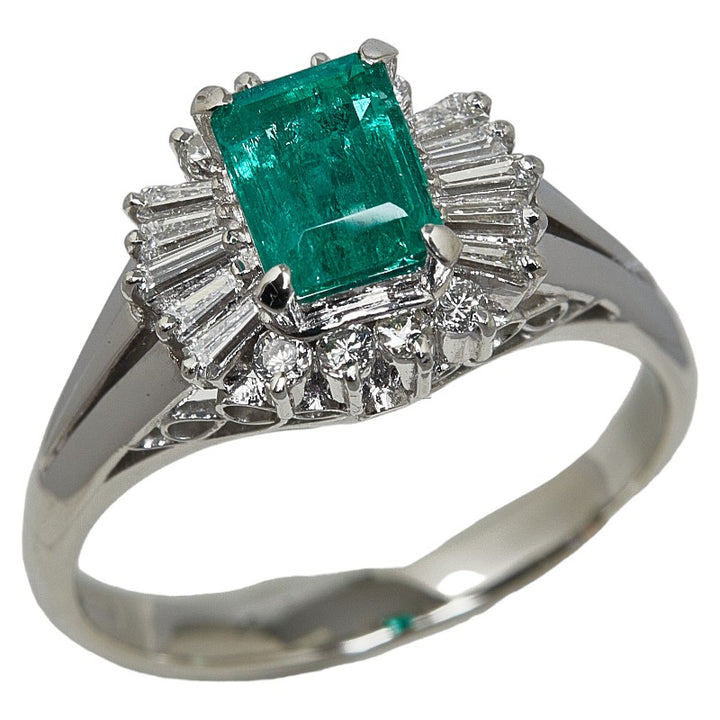 Pt900 Platinum Emerald 0.88ct Diamond 0.35ct Ring in Excellent Condition