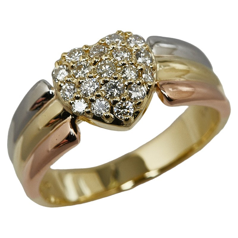 K18 Gold Pt900 Platinum Diamond Heart Pave Ring 11.5