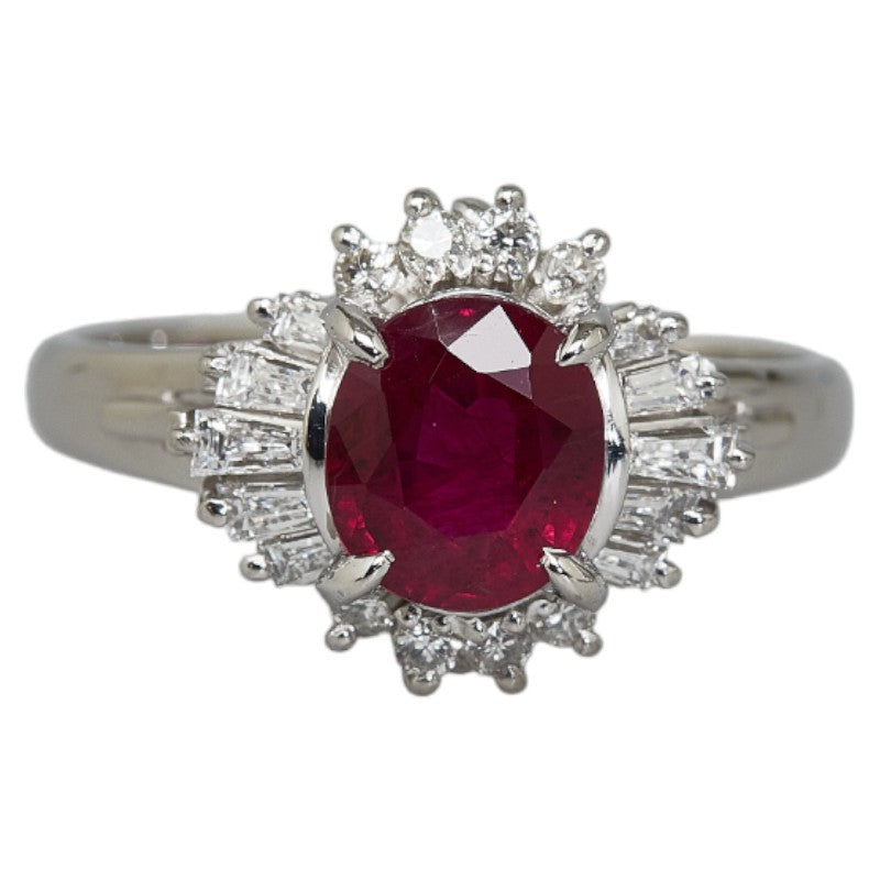 Pt900 Platinum Women's Ring Size 12.5 with 1.24ct Ruby and 0.36ct Diamond (Pre-owned)