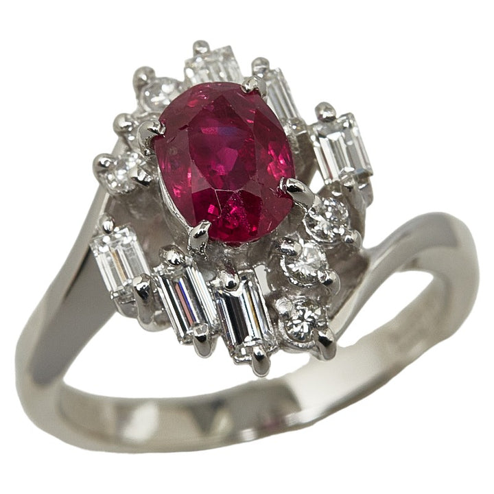 Pt900 Platinum Ruby 1.17ct Diamond 0.54ct Ring in Great Condition