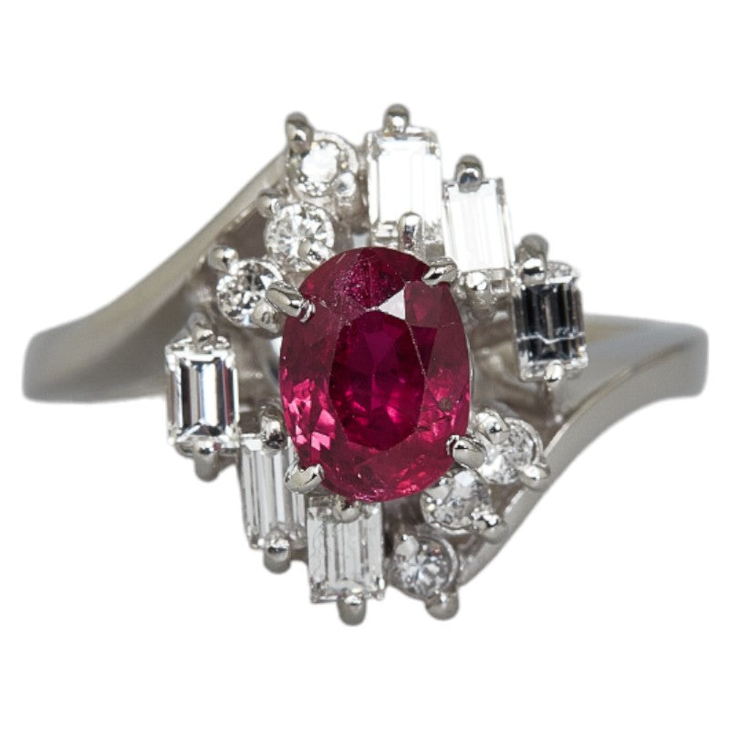 Pt900 Platinum Ruby 1.17ct Diamond 0.54ct Ring in Great Condition