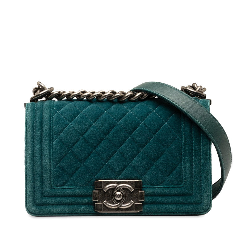 Chanel Suede Boy Mini Crossbody Shoulder Bag Green Silver in Very Good Condition