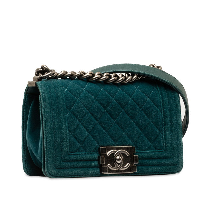 Chanel Suede Boy Mini Crossbody Shoulder Bag Green Silver in Very Good Condition