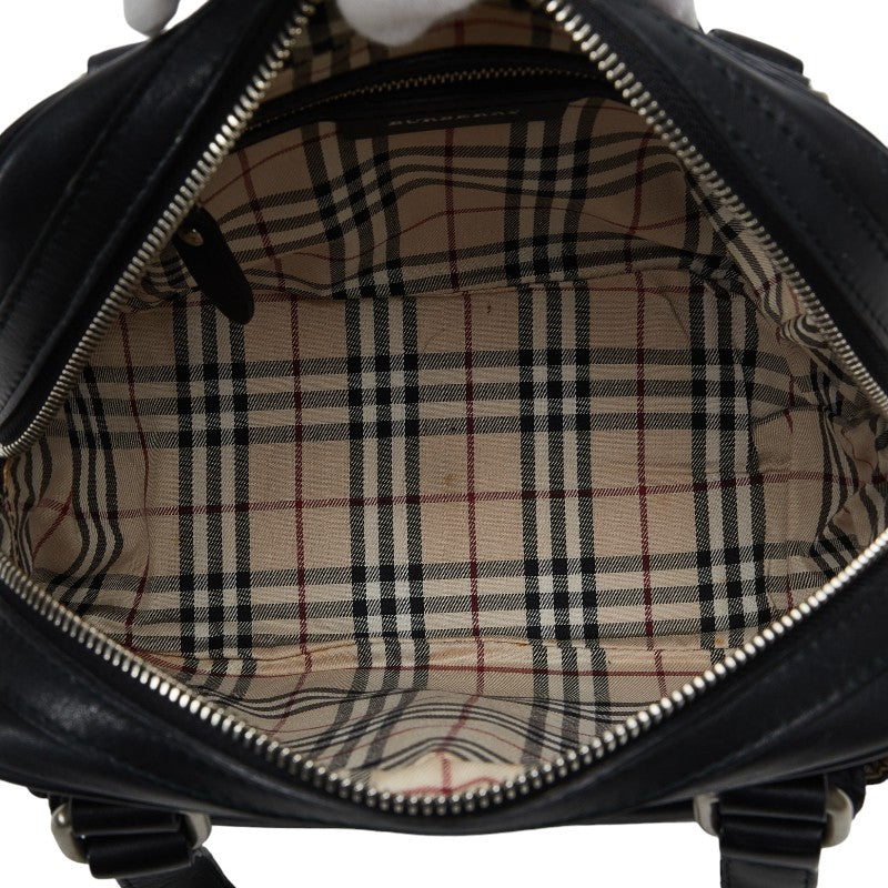 Burberry Nova Check Leather Handbag Black in Very Good Condition