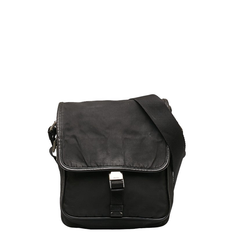 Prada Nylon Leather Shoulder Bag Black