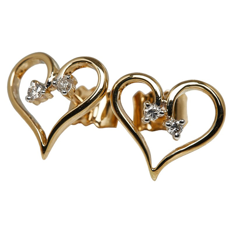 18K Heart Diamond Stud Earrings