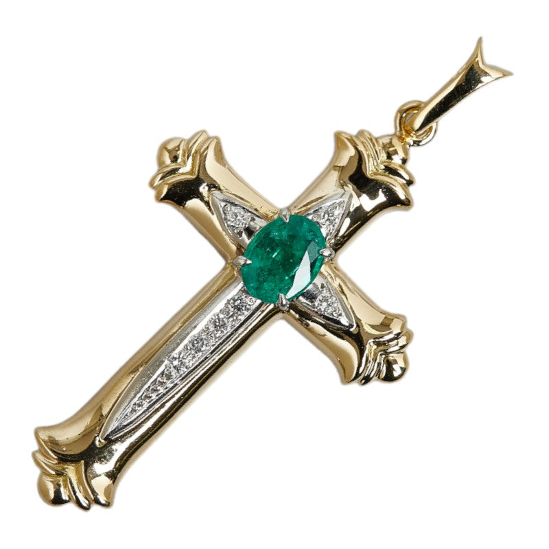 18K & Platinum Emerald Cross Pendant