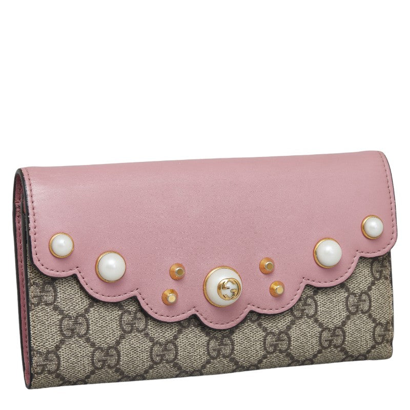 GG Canvas Peony Logo Faux Pearl Stud Continental Wallet 431474