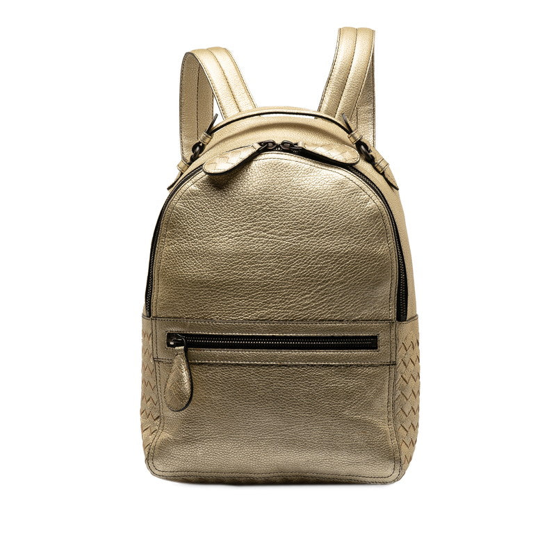 Bottega Veneta Intrecciato Leather Backpack Gold in Very Good Condition