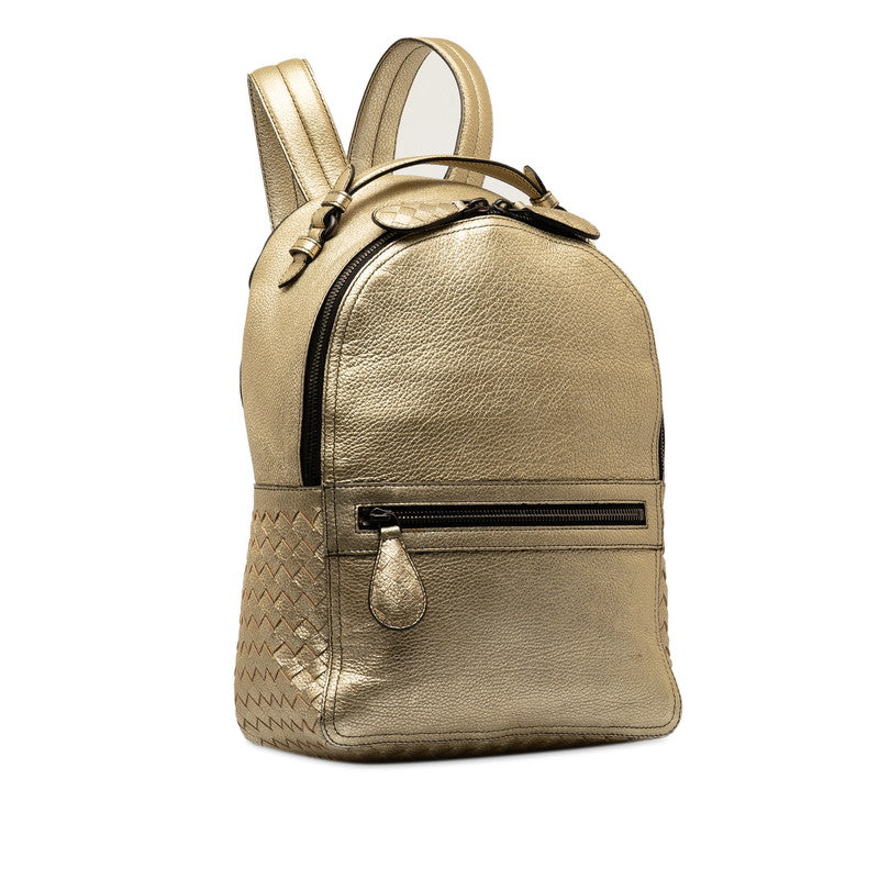 Bottega Veneta Intrecciato Leather Backpack Gold in Very Good Condition