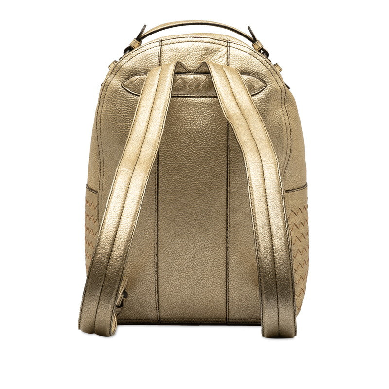 Bottega Veneta Intrecciato Leather Backpack Gold in Very Good Condition