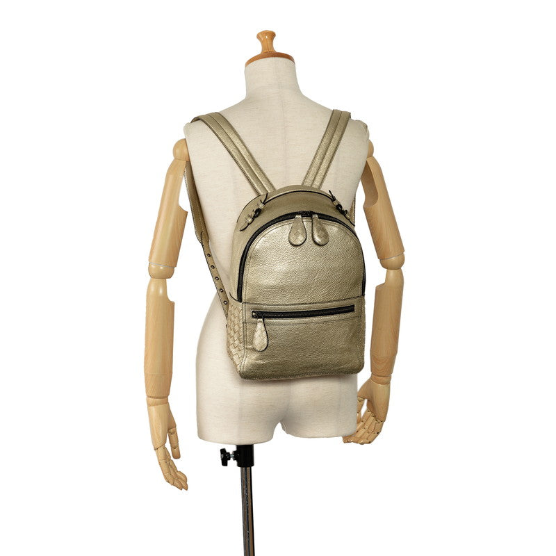 Bottega Veneta Intrecciato Leather Backpack Gold in Very Good Condition