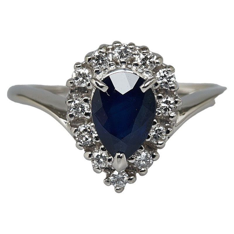 Platinum Pear Cut Sapphire Diamond Ring