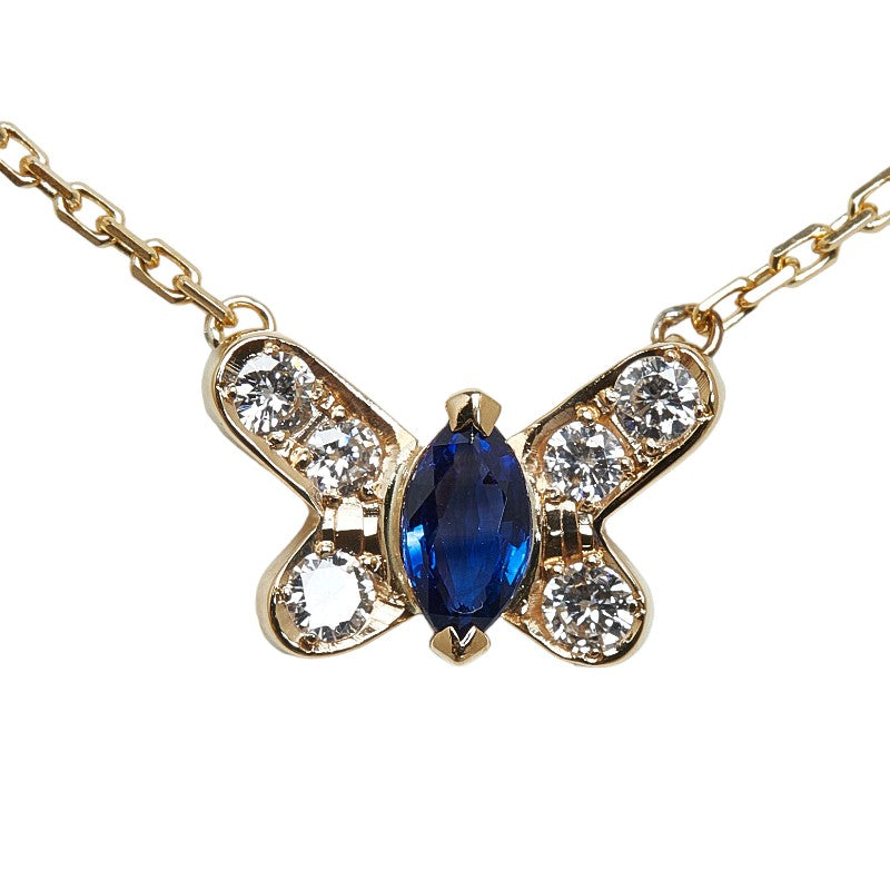 18k Gold Diamond Sapphire Butterfly Pendant Necklace