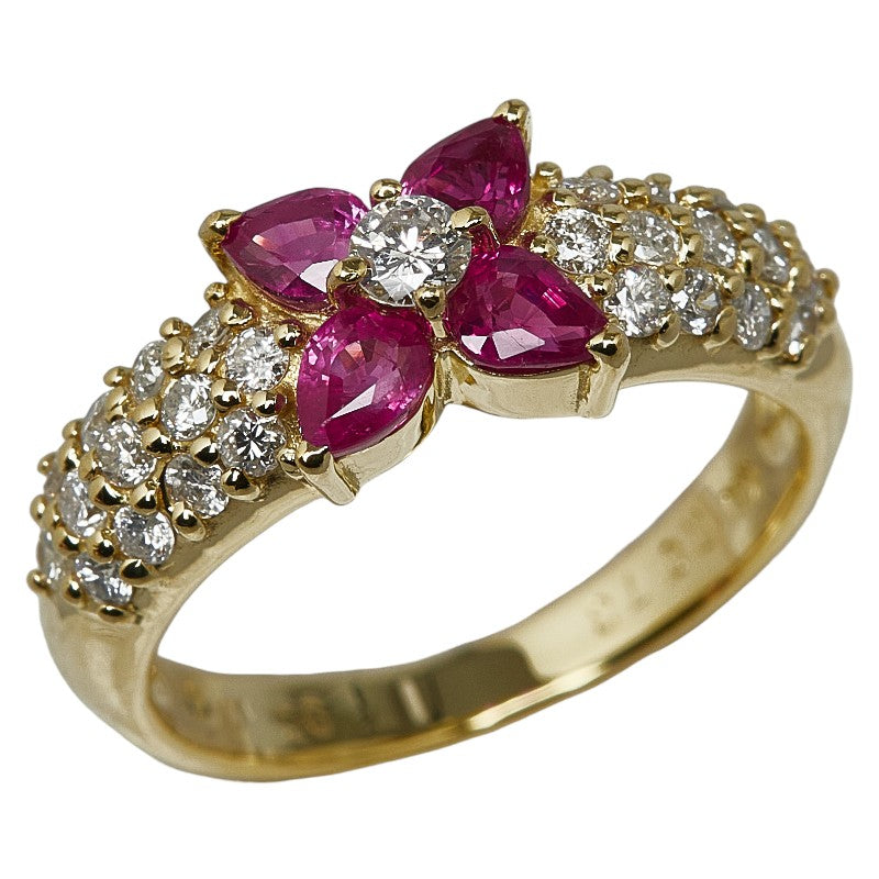 18K Diamond & Ruby Flower Ring